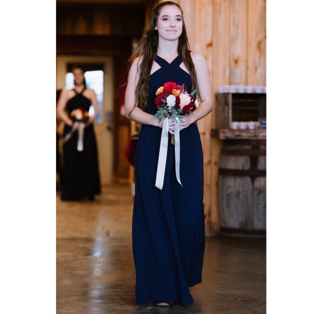 size small full length prom/bridesmaid dress dark blue